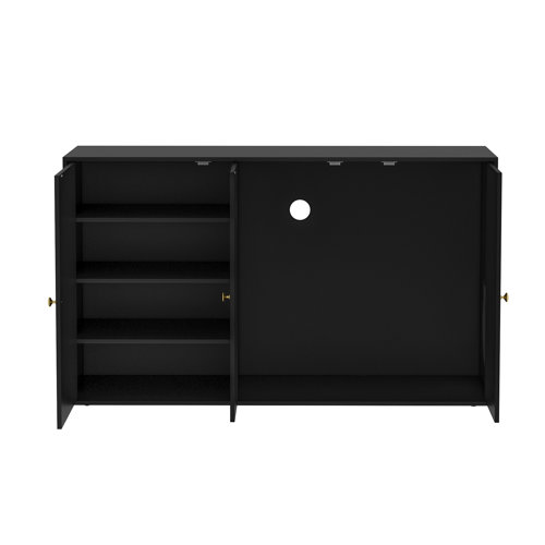 Tucker Murphy Pet™ Black Three Door Cat Litter Box Enclosure With 4 Shelves & Reviews Wayfair